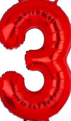 3 Red 40" Number Balloon