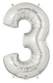 3 Silver 40" Number Balloon
