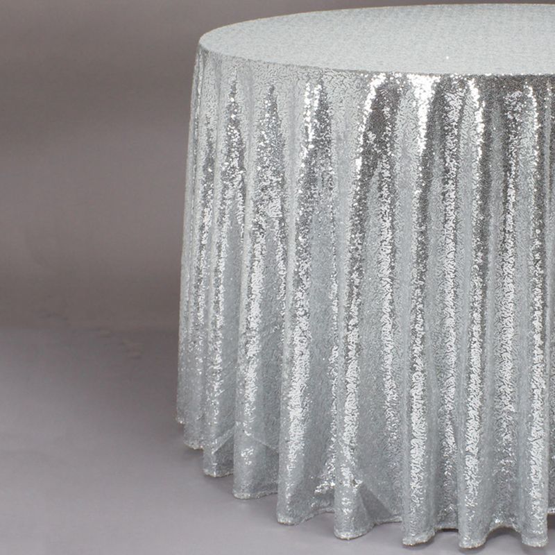Silver 118" Round Sequin Tablecloth