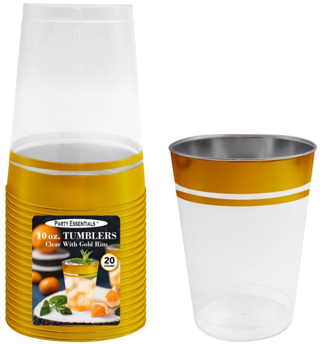 10oz TUMBLER CLEAR W GOLD RIM 20CT