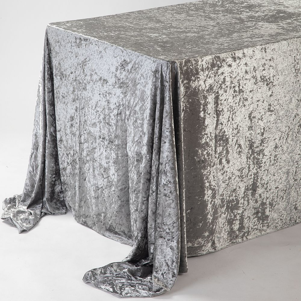 Silver 90"X132" Rectangle Velvet Tablecloth