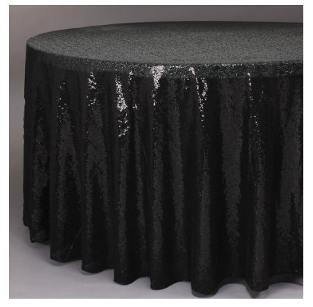 BLACK 118" ROUND SEQUIN TABLECLOTH