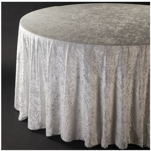 WHITE 120" ROUND VELVET TABLECLOTH