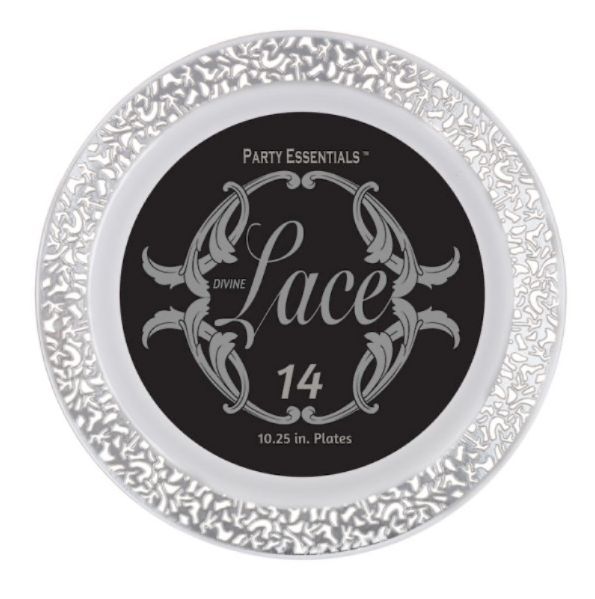 10.25" Lace Plates White W/ Silver 14Ct