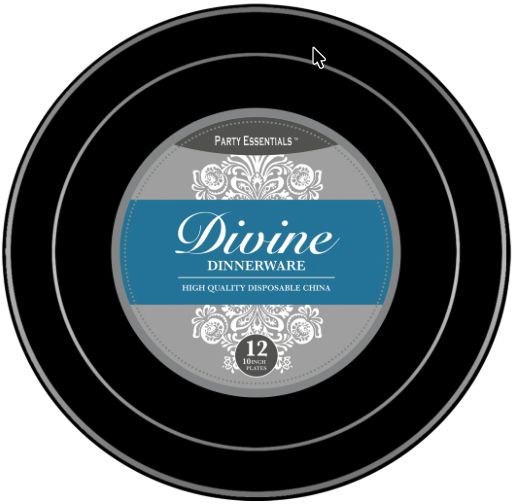 10" PLATES BLACK W SILVER RIM 12PK