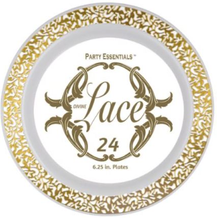 6.25" LACE PLATES WHITE W/ GOLD 24CT