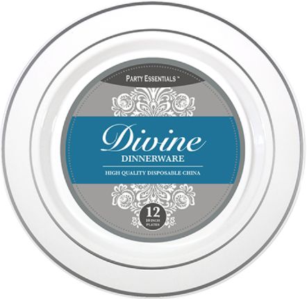 10" PLATES WHITE W SILVER RIM 12PK