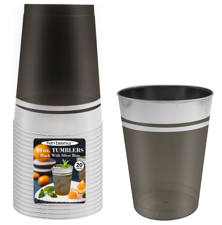 10Oz Tumbler Black W Silver Rim 20Ct