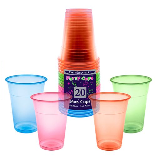16Oz Soft Cup Assorted Neon 20Ct