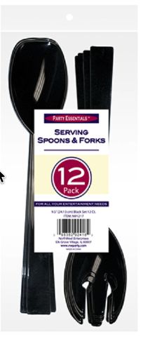9.5" SERVING SPOON &amp; FORK BLACK 12CT