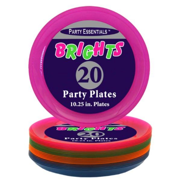 10.25" Party Plate Assorted Neon 20Ct