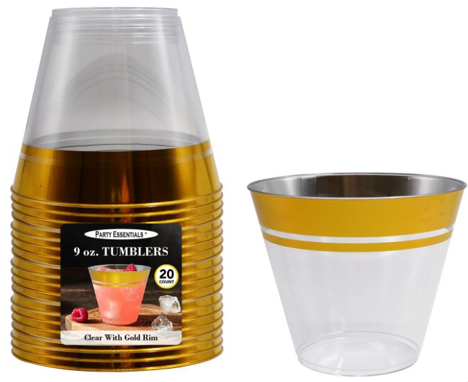 9OZ TUMBLERS CLEAR W GOLD RIM 20CT
