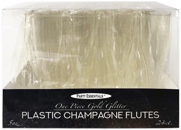 5OZ 1PC CHAMP FLUTE GOLD GLITTER 24PK