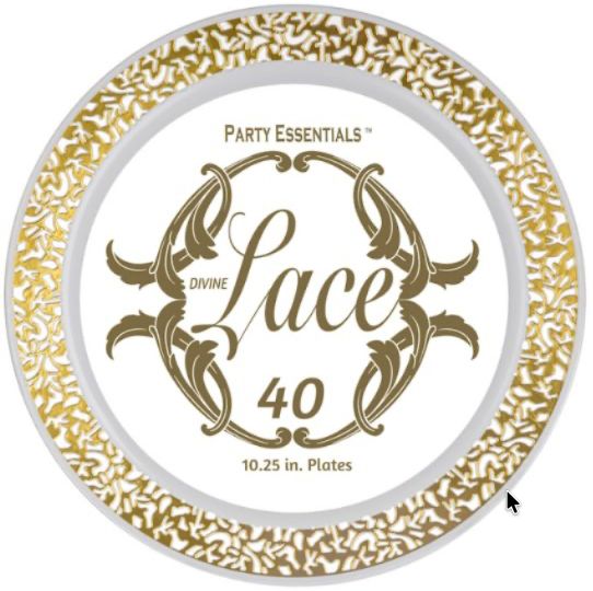 10.25" LACE PLATES WHITE W/ GOLD 40CT