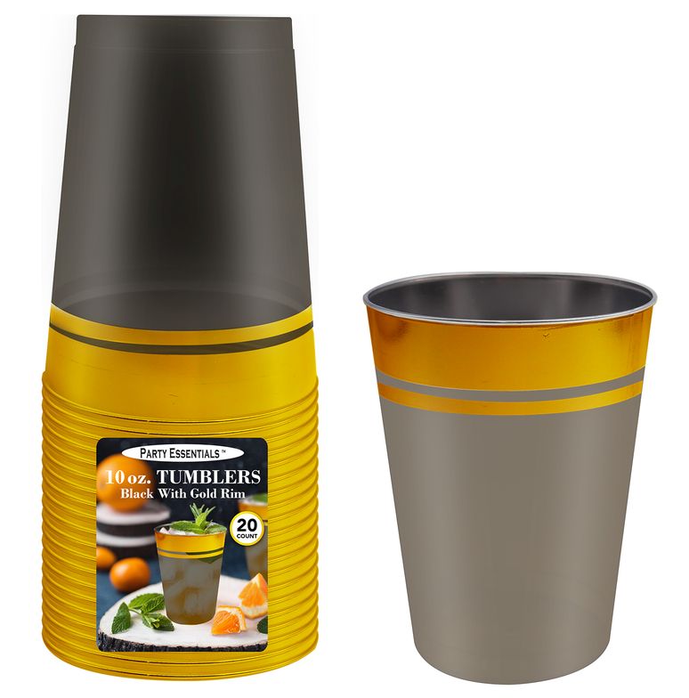 10Oz Tumbler Black W Gold Trim 20ct