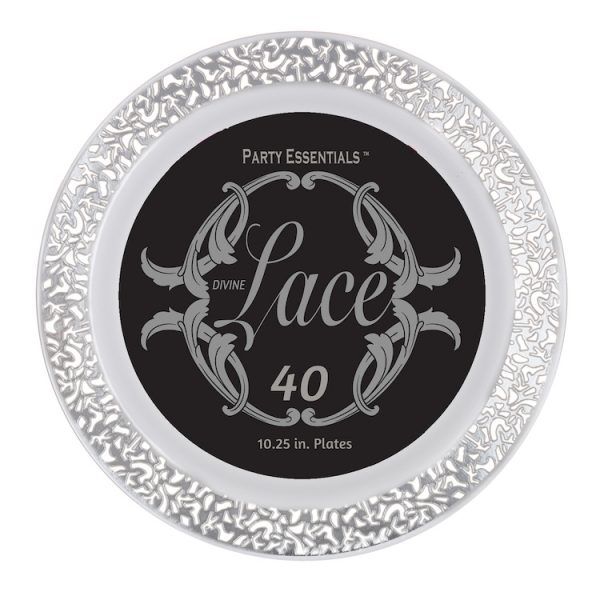 10.25" Lace Plates White W/ Silver 40Ct