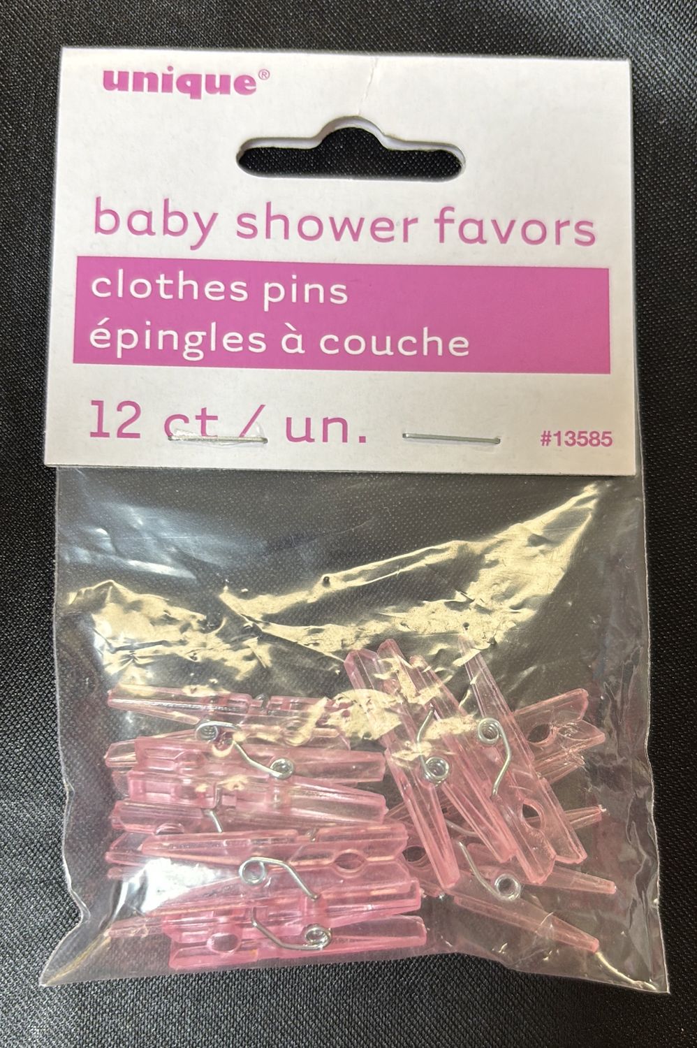 BABY SHOWER FAVORS PINK CLOTHES PINS 12CT