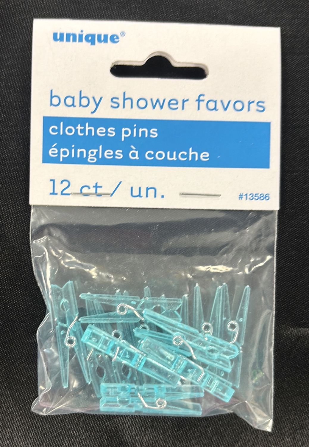 BABY SHOWER FAVORS BLUE CLOTHES PINS 12CT