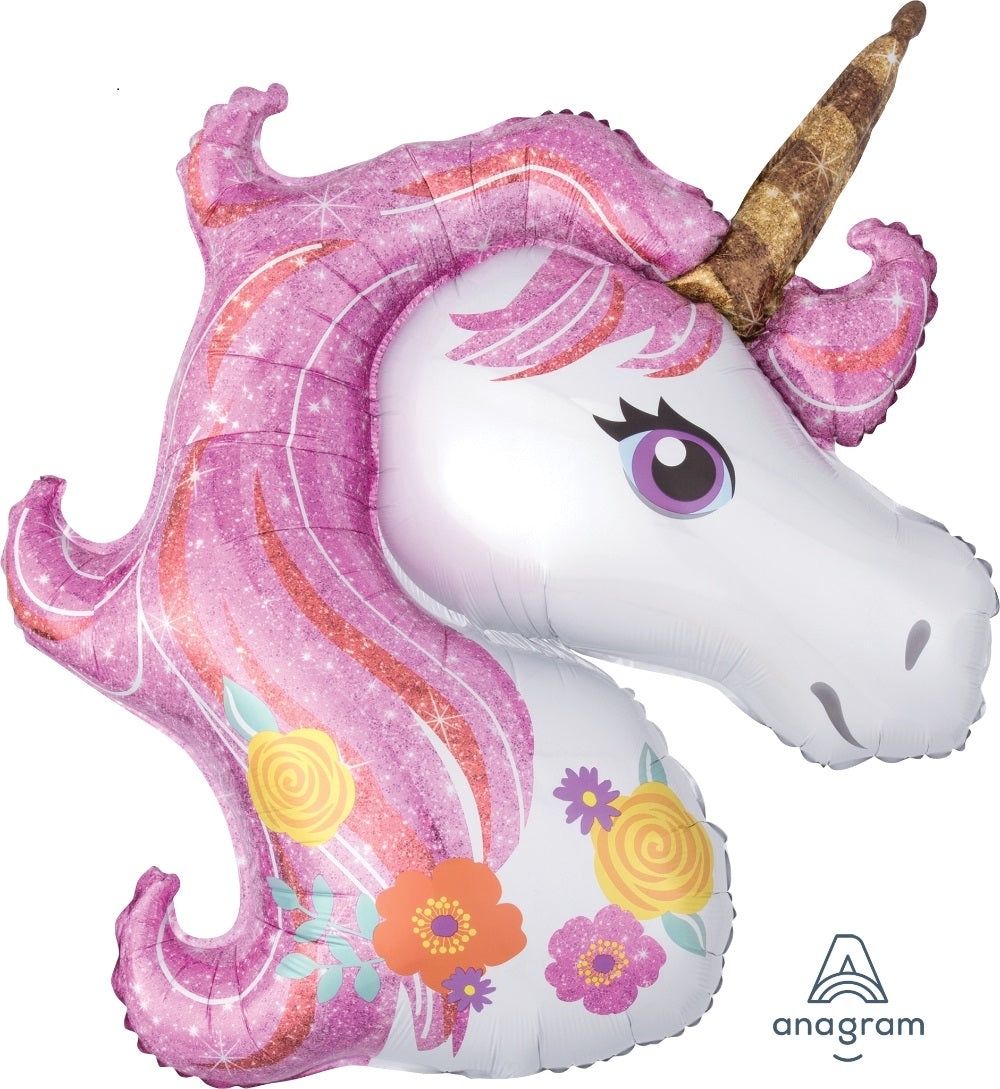 54 BALLOON UNICORN LARGE PINK 33"