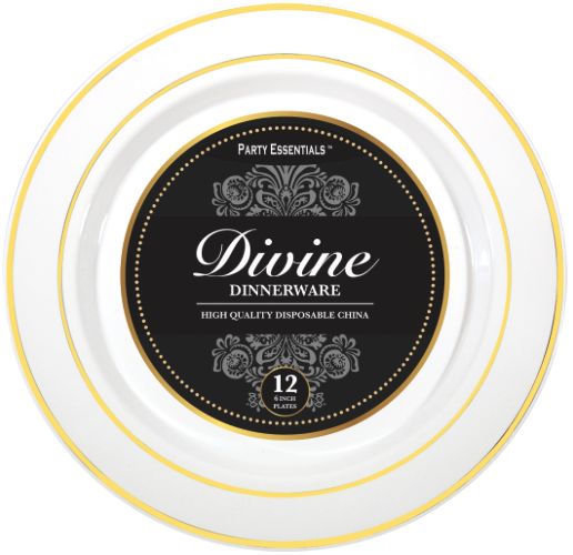 6" PLATES WHITE W GOLD TRIM 12PK