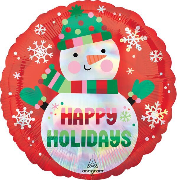 Happy Holiday Iridescent Snowman 18"