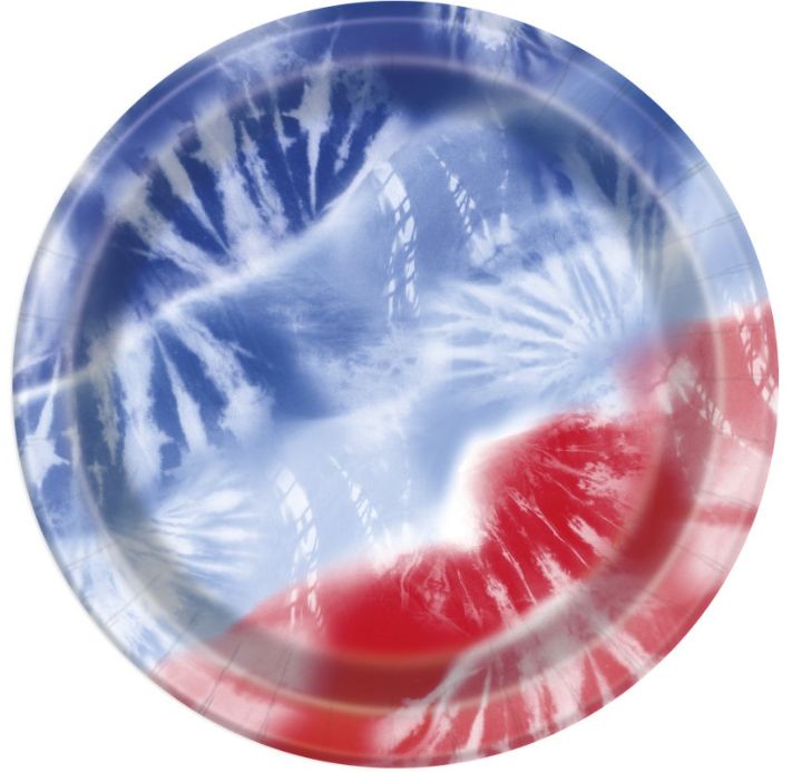PATRIOTIC TIE DYE 7" DESSERT PLATES  12CT