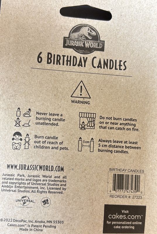 Jurassic World Icon Licensed Candles