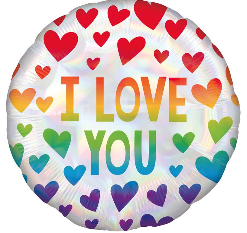 18" IRID RAINBOW HEARTS HOLOGRAPHIC