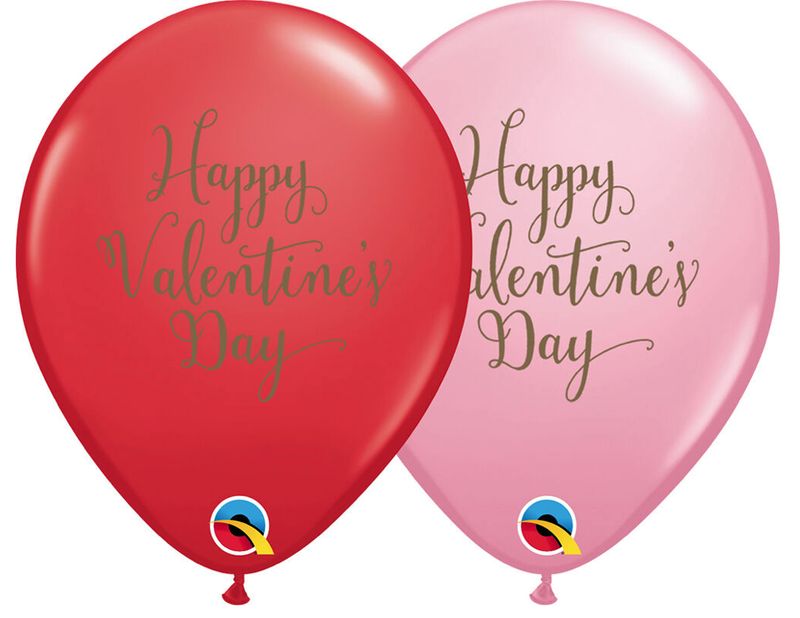 11" QUALATEX HAPPY VALENTINE SCRIPT LATEX - RED/PINK