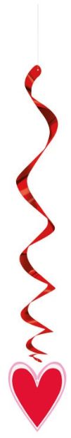PIN RED HEART HANG SWIRL DECO  26"  3CT