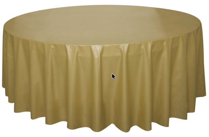 GOLD ROUND PLASTIC TABLE COVER  84"