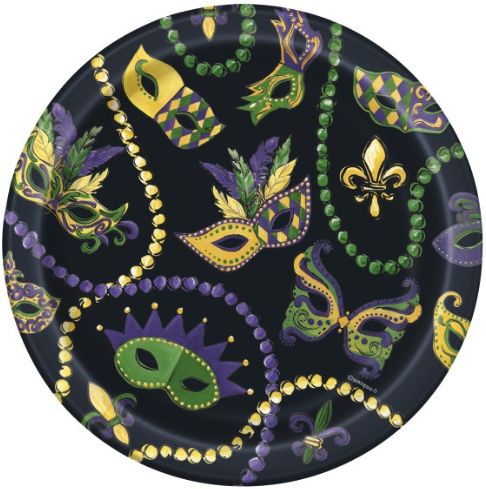 MARDI GRAS  ROUND 7" DESSERT PLATES  8CT