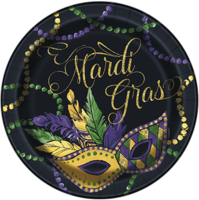 MARDI GRAS ROUND 9" DINNER PLATES  8CT