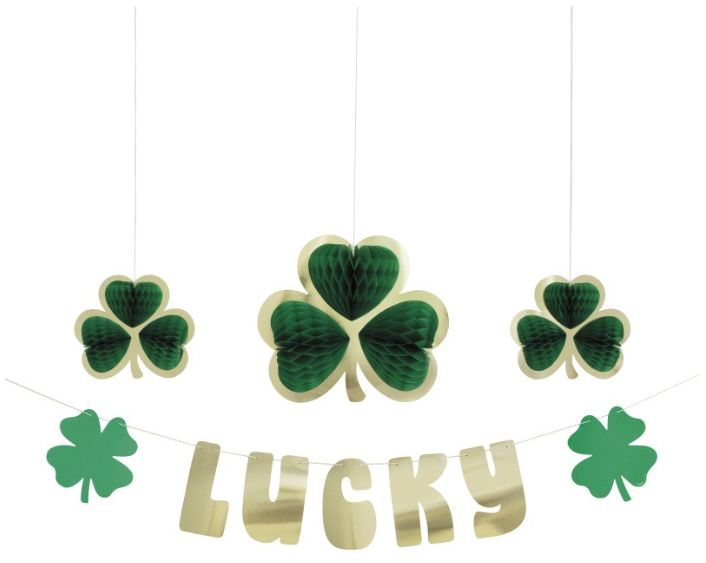 ST. PATRICK'S DAY "LUCKY" BANNER HONEYCOMB DECOR KIT  4PC