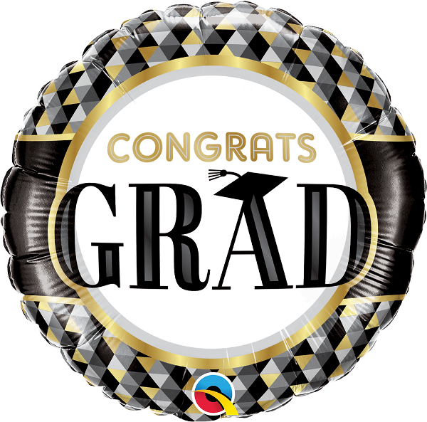 GRAD BLACK &amp; GOLD FOIL BALLOON 18"
