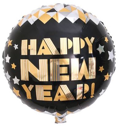 18" HAPPY NEW YEAR GOLD &amp; BLACK