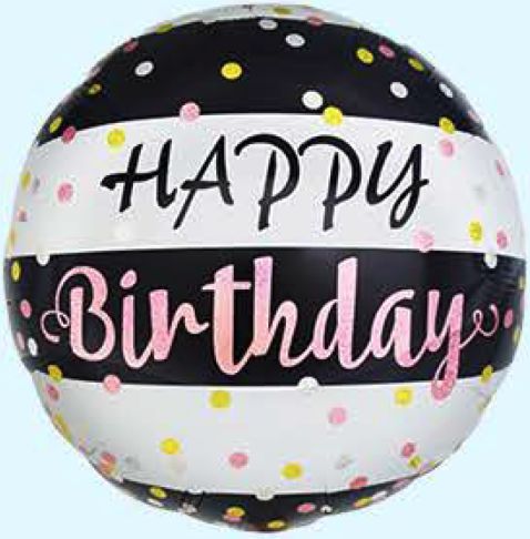 18" HAPPY BDAY BLACK PINK CONFETTI