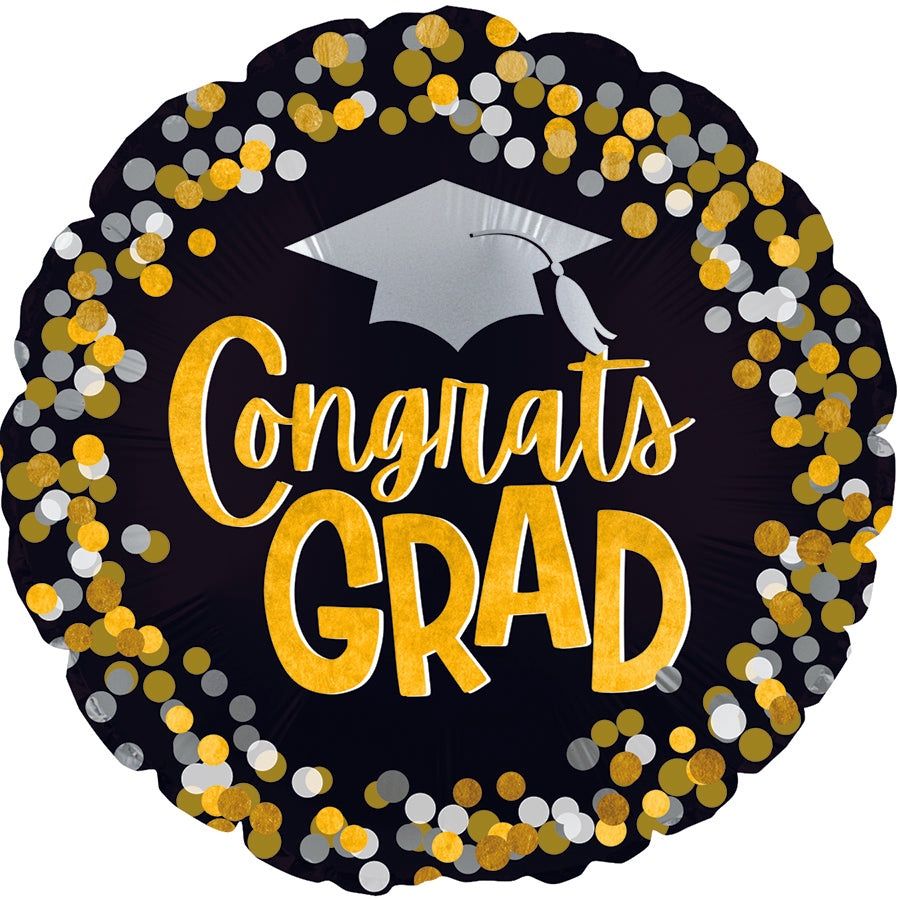 CONGRATS GRAD GOLD DOTS FOIL BALLOONS 17"