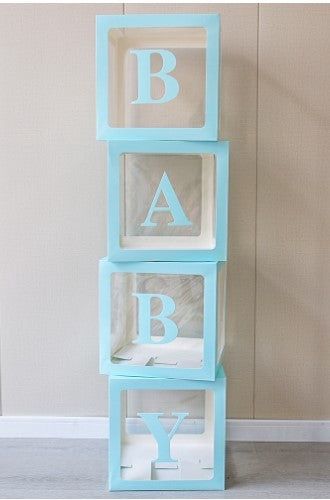 BLUE BALLOON BOX 4CT W/ STCKR BABY 12"