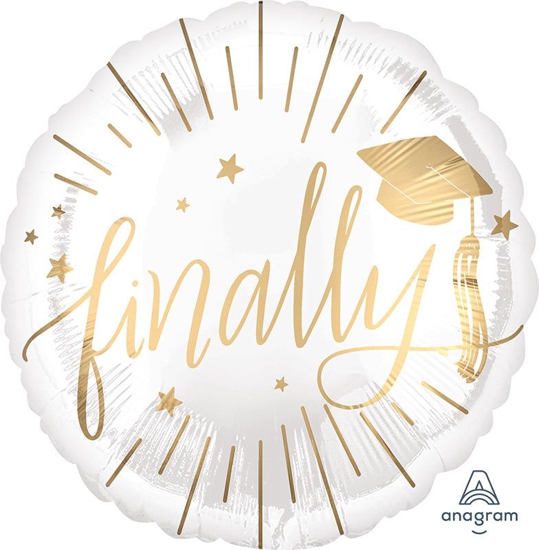 FINALLY WHITE &amp; GOLD FOIL BALLOON 18"