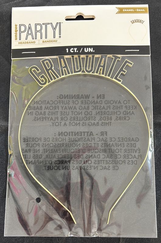 BLACK &amp; GOLD ENAMEL "GRADUATE" HEADBAND