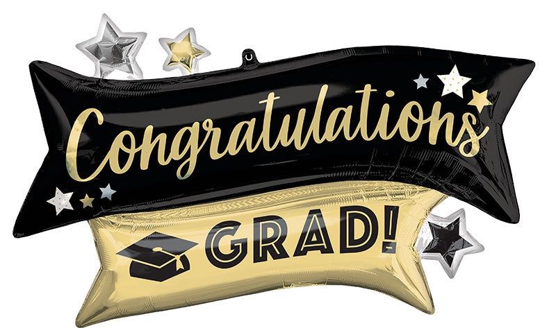 CONGRATS GRAD GLD BLCK FOIL BALLOON 38"