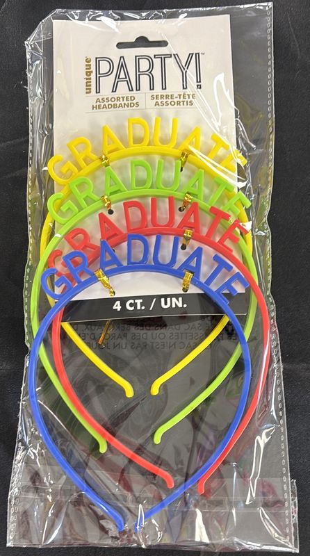 ASSORTED "GRADUATE" PLASTIC HEADBANDS 4CT