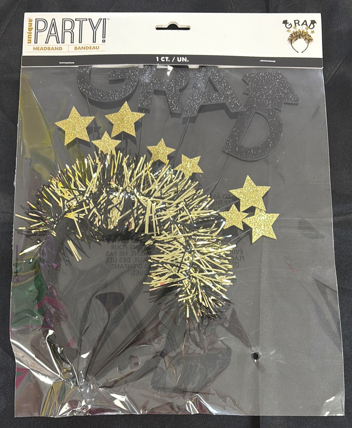 BLACK AND GOLD "GRAD"STAR HEADBAND
