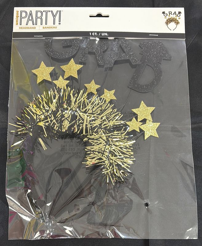 BLACK AND GOLD "GRAD"STAR HEADBAND