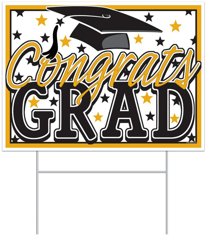 GOLD PLASTIC CONGRATS GRAD YARD SIGN
