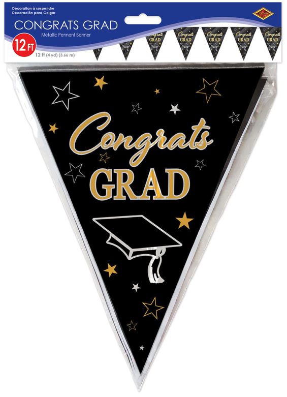 METALLIC CONGRATS GRAD PENNANT BANNER