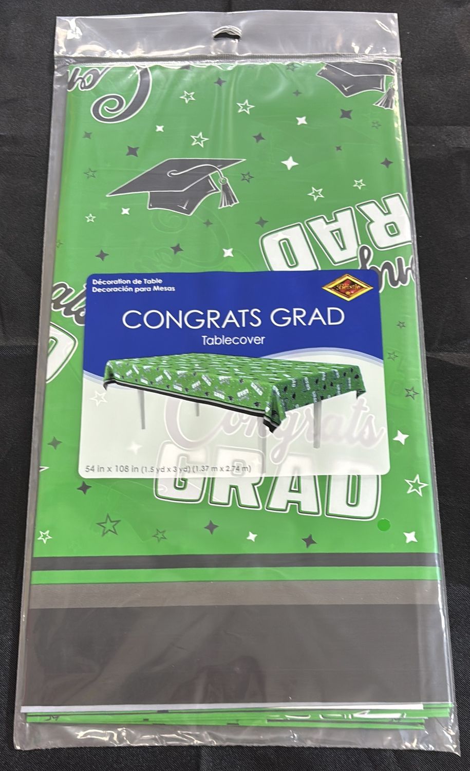 CONGRATS GRAD REC TABLE COVER GREEN