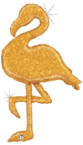 HOLO GOLD GLITTER FLAMINGO FOIL BALLOON 53"
