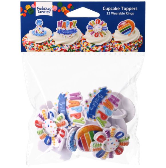 HAPPY BIRTHDAY CUPCAKE RINGS 12CT